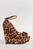 Bamboo Leopard Bow Open Toe Platform Wedge