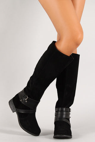 Suede Strappy Buckle Knee High Riding Boot