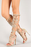 Glitter Rhinestone Strappy Knee High Open Toe Heel