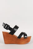 Bamboo Ankle Strap Platform Peep Toe Wedge