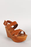 Bamboo Ankle Strap Platform Peep Toe Wedge