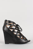 Bamboo Cut Out Lace Up Open Toe Wedge