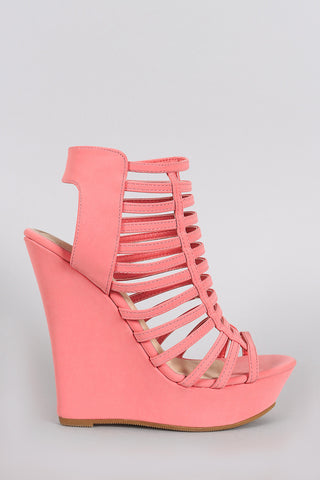 Bamboo Nubuck Strappy Ladder Open Toe Platform Wedge