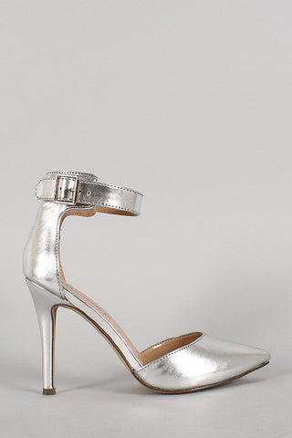 Breckelle Metallic Ankle Strap Buckle Pointy Toe Pump