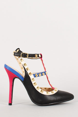 Wild Diva Lounge Pyramid Stud Colorblock Pointy Toe Pump