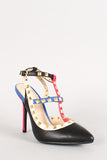 Wild Diva Lounge Pyramid Stud Colorblock Pointy Toe Pump