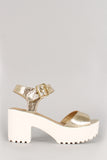 Soda Metallic Ankle Strap Lug Sole Platform Heel