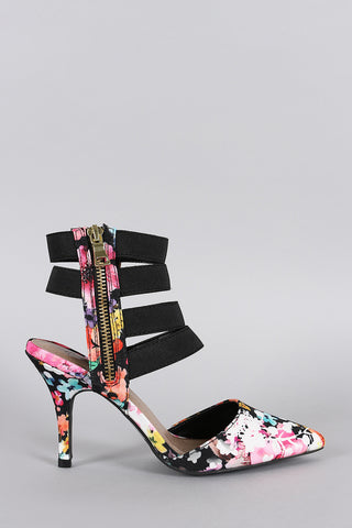 Qupid Floral Strappy Cuff Pointy Toe Pump