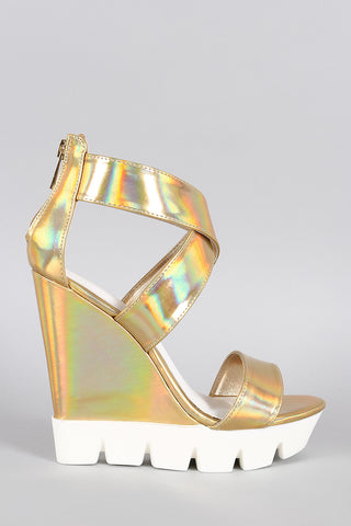 Bamboo Hologram Lug Sole Platform Wedge