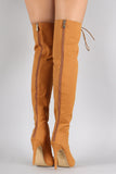 Nubuck Lace Up Peep Toe Stiletto Over the Knee Boots