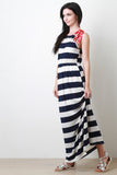Striped Dot Halter Maxi Dress
