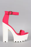 Wild Diva Lounge Neon Nubuck Ankle Strap Lug Sole Platform Heel