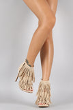 Shoe Republic LA Suede Fringe Open Toe Heel