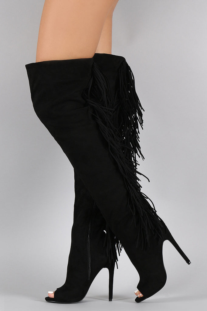 Thigh high top peep toe boot
