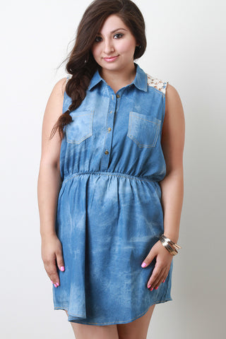 Plus Size Denim Dye Sleeveless Summer Dress