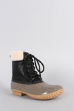 Faux Shearling Cuff Lace Up Duck Ankle Boots