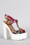 Bamboo Graffiti T-Strap Platform Chunky Heel