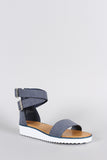 Bamboo Ankle Wrap Denim Flatform Sandal