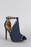 Shoe Republic LA Denim Studded Peep Toe Stiletto Heel