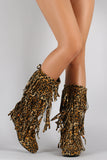 Leopard Triple Layered Fringe Round Toe Mid Calf Boot