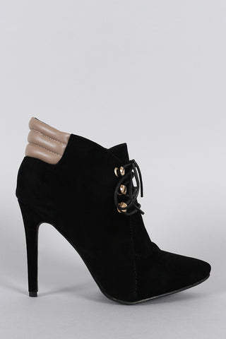 Suede Pointy Toe Lace Up Stiletto Booties