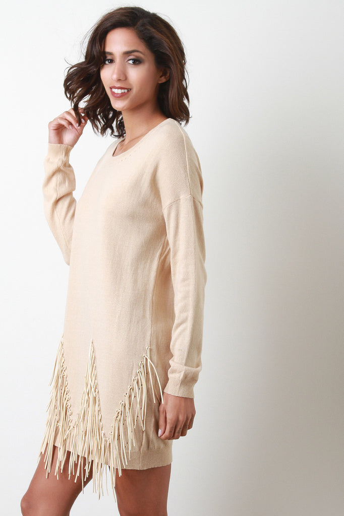 long sleeve suede fringe dress Fringe Dress