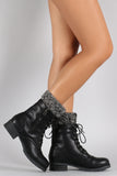 Sweater Cuff Lace Up Zipper Combat Ankle Boots