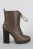 Wild Diva Lounge Almond Toe Lace Up Combat Heeled Platform Ankle Boots