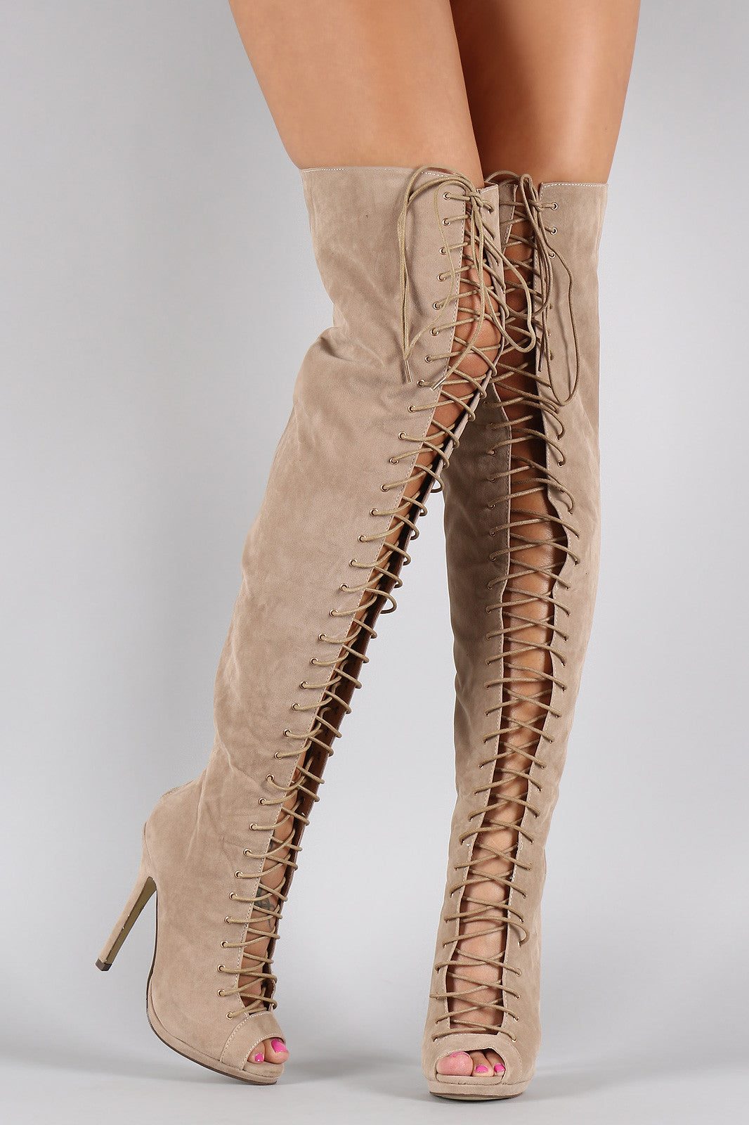 Lace up stiletto thigh high boots sales