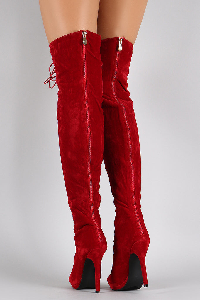 Red thigh high peep toe boots sales