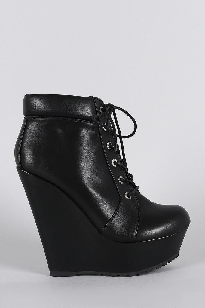 Platform Wedge Heel Black Lace Up Wedge Booties Wedge Heel Lace Up