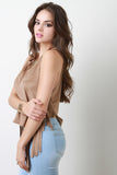 Vegan Suede Sleeveless Plunging Armholes Side Fringe Top