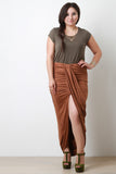 Draped Front Suede Maxi Skirt