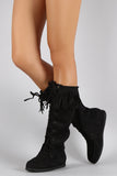 Soda Suede Fringe Round Toe Lace Up Moccasin Flat Boots