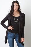 Suede Long Sleeves Drape Front Cardigan