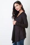 Suede Long Sleeves Drape Front Cardigan