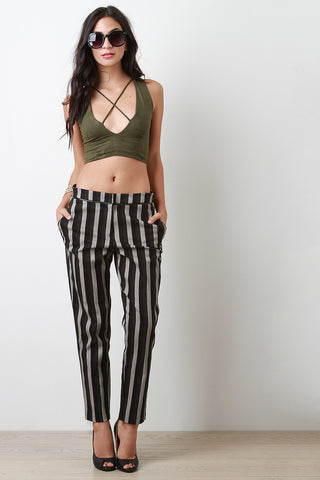 Vertical Striped Trouser Pants