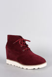 Dollhouse Suede Round Toe Lace Up Desert Wedge Booties