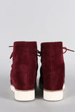 Dollhouse Suede Round Toe Lace Up Desert Wedge Booties