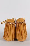 Bamboo Suede Link Chain Fringe Lace Up Moccasin Flat Booties