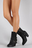 Zipper Strappy Buckle Quilted Chunky Heeled Mid Calf Boots