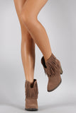 Suede Asymmetrical Fringe Chunky Stacked Heeled Ankle Boots