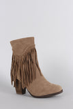 Breckelle Suede Braided Fringe Heeled Ankle Boots