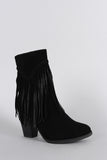 Breckelle Suede Braided Fringe Heeled Ankle Boots