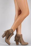 Breckelle Suede Fringe Cowgirl Chunky Heeled Ankle Boots