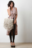 Vegan Leather Chevron Layered Fringe Bag