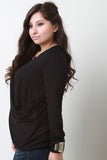 Draped Overlay Round Neck Long Sleeves Top