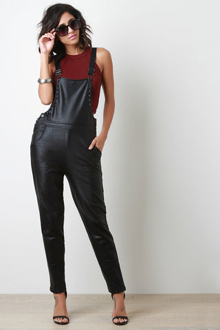 Vegan Leather Studded Overalls