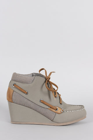 Bamboo Nubuck Boat Wedge Booties