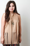 Sleeveless Suede Fringe Hem Top